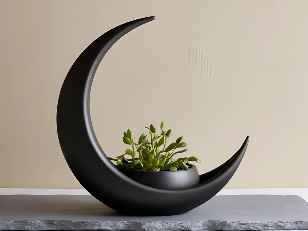 Decoração Lua Crescente com Vaso Elíptico para Plantas